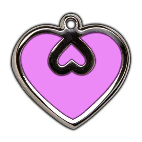 Placa de identificación para perro con forma de corazón morado - Con grabado
