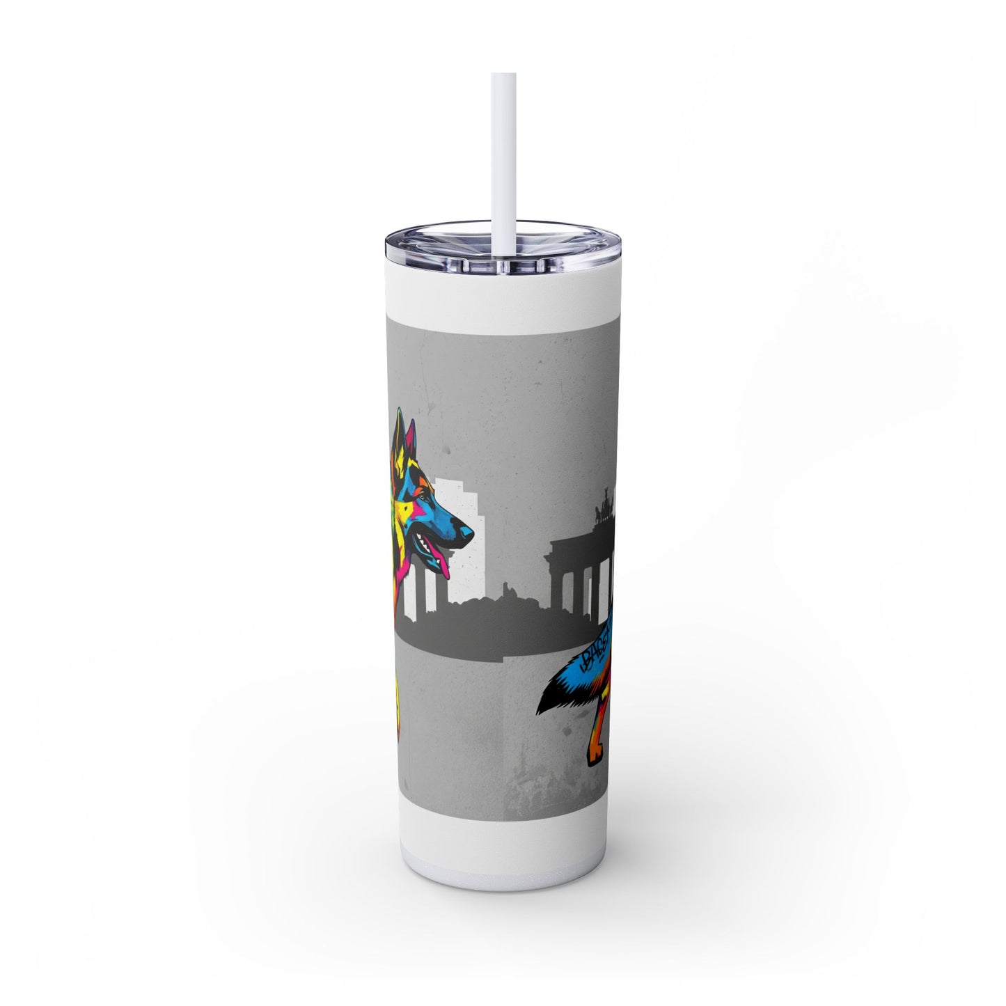 German Shepherd Skinny Tumbler with Straw, 20oz
