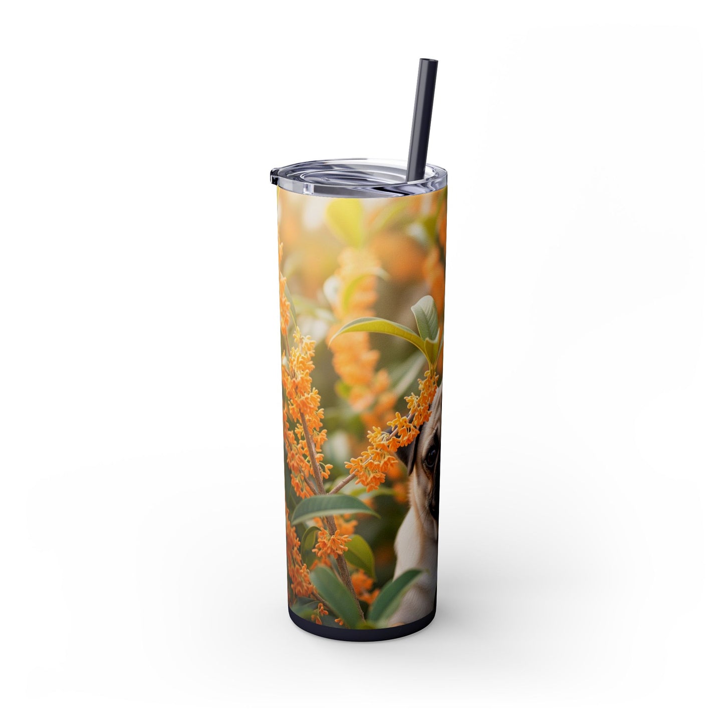 Pug Skinny Tumbler with Straw, 20oz