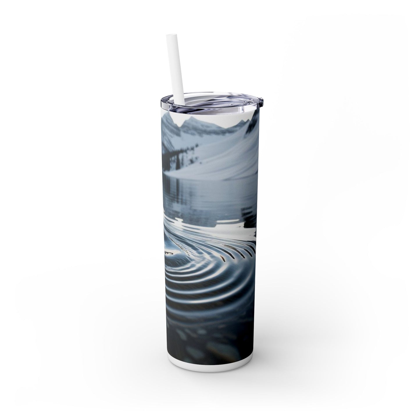 Ripple in a Snowy Mountain Lake Skinny Tumbler with Straw, 20oz