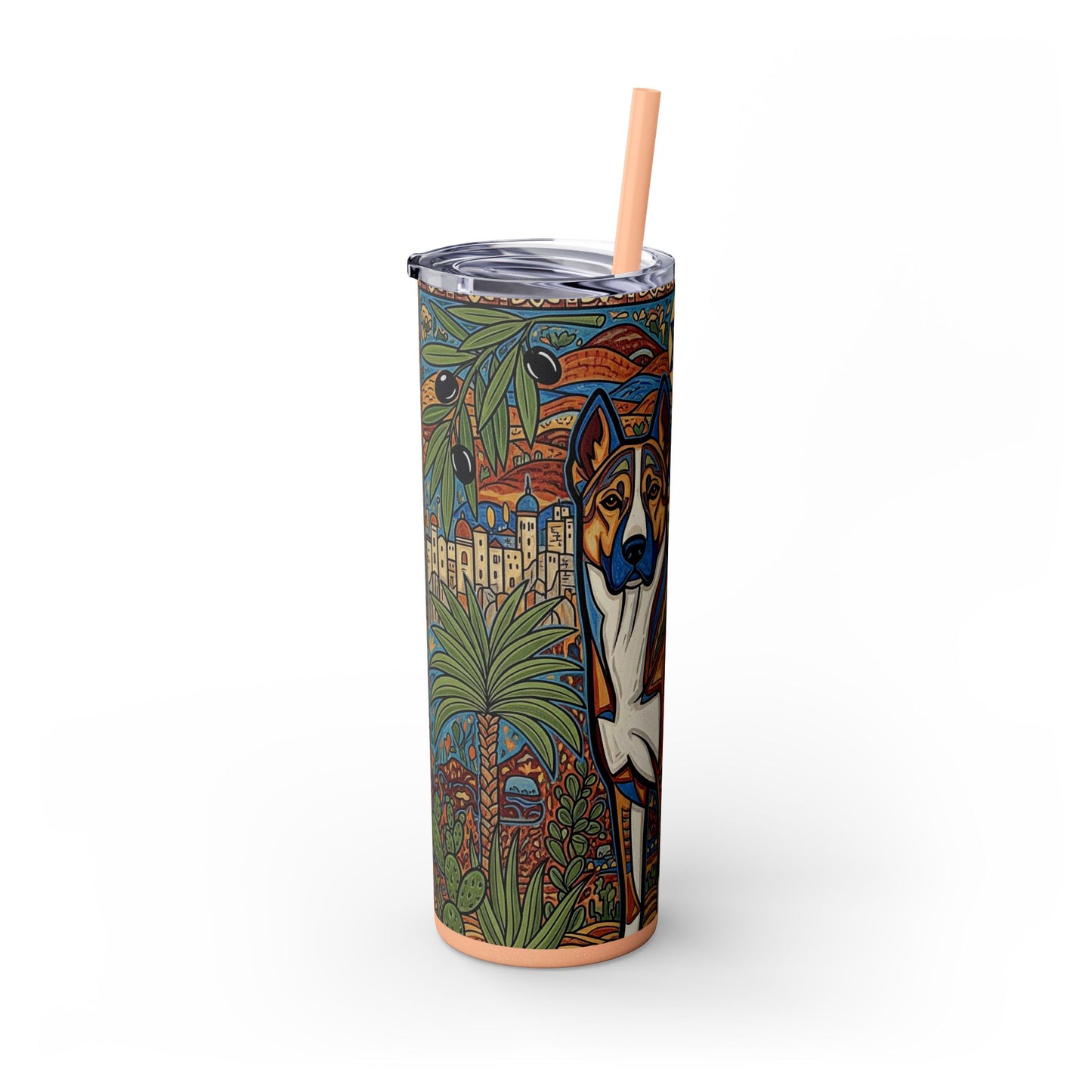 Canaan Dog Skinny Tumbler with Straw, 20oz