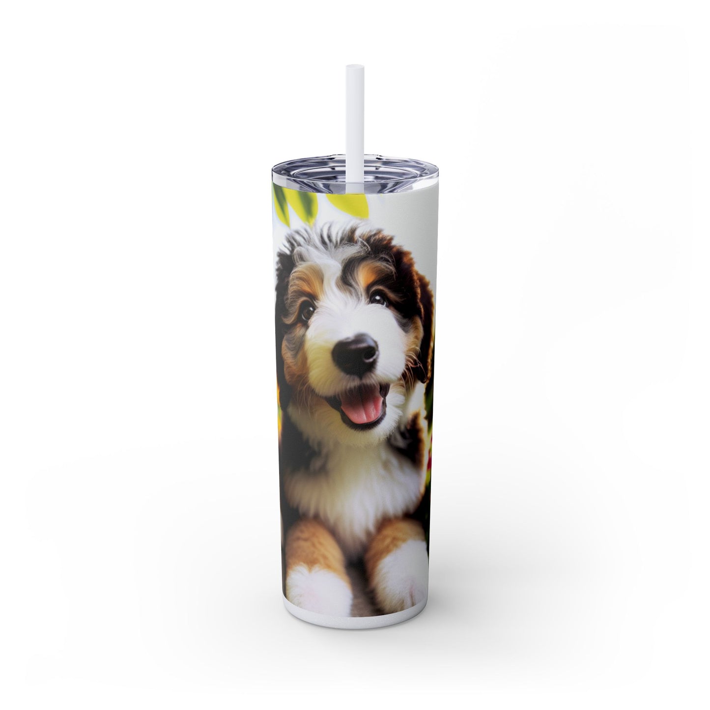 Bernedoodle Skinny Tumbler with Straw, 20oz