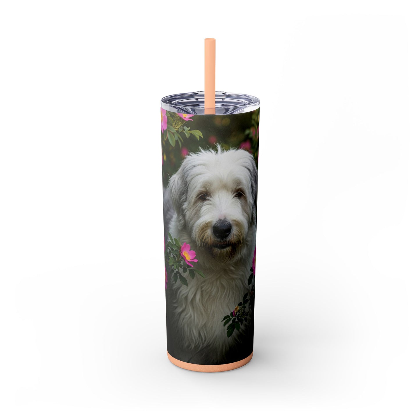 Old English Sheepdog Skinny Tumbler with Straw, 20oz
