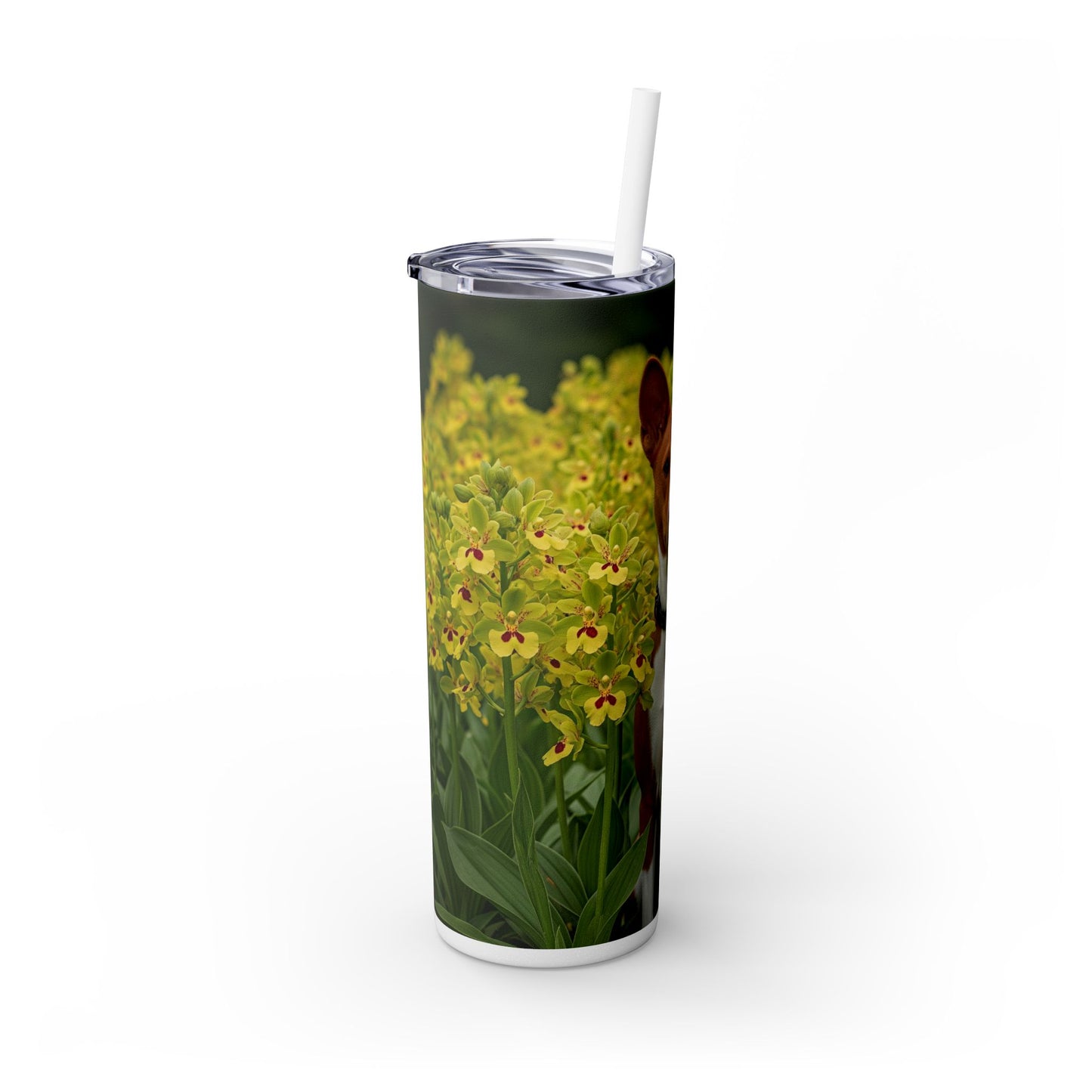 Basenji Skinny Tumbler with Straw, 20oz