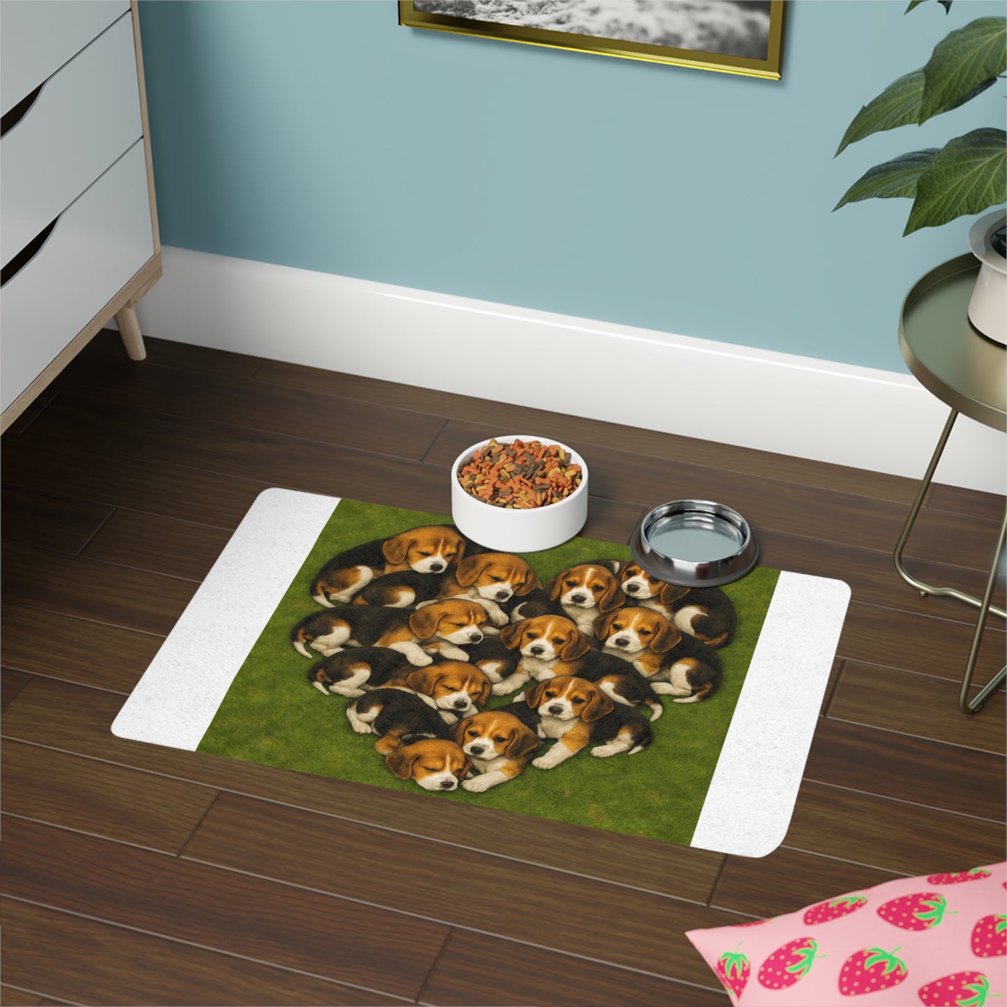 Pet Food Mat (12x18) - Beagle puppies