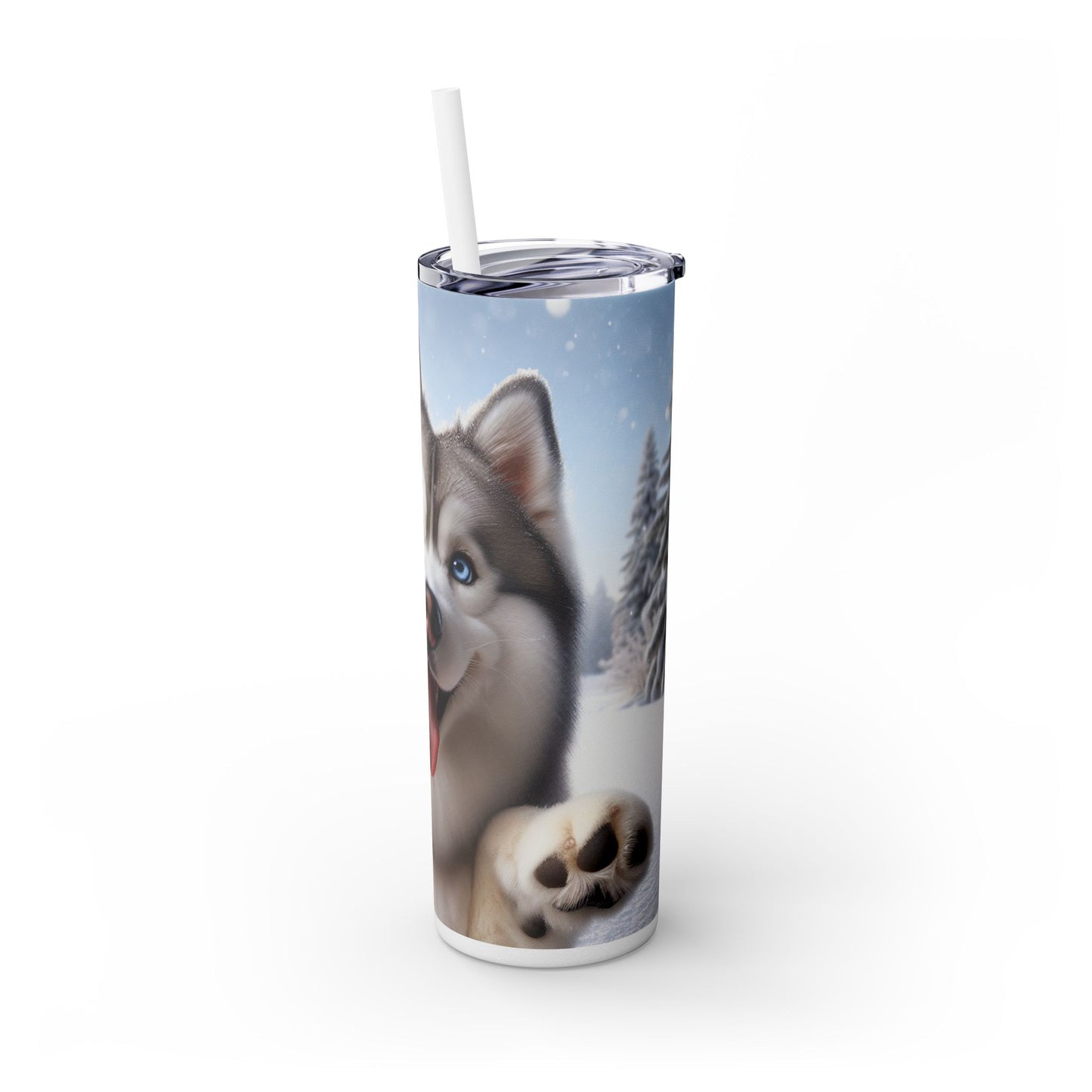 Siberian Husky Skinny Tumbler with Straw, 20oz