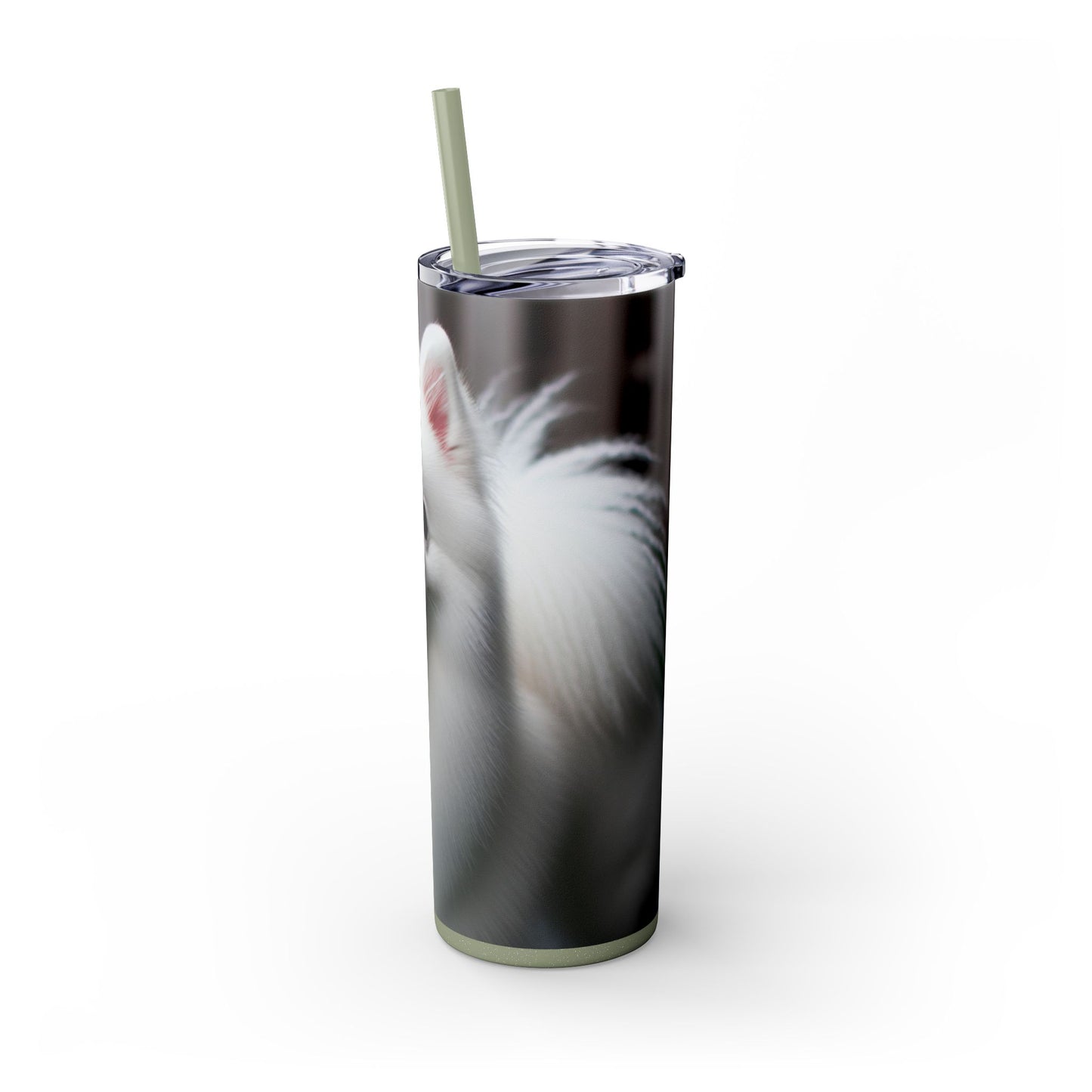 American Eskimo Dog Skinny Tumbler with Straw, 20oz