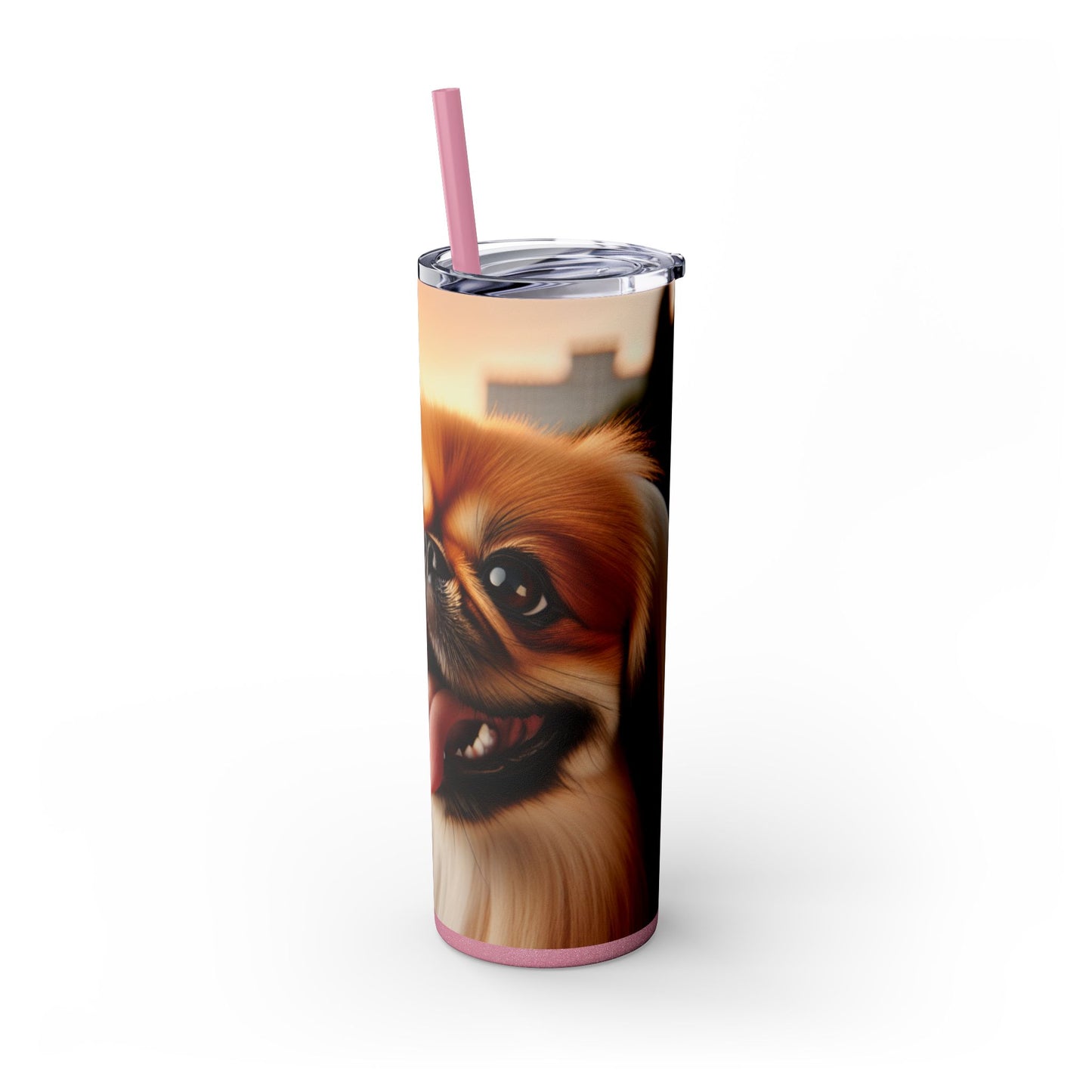Pekingese Skinny Tumbler with Straw, 20oz