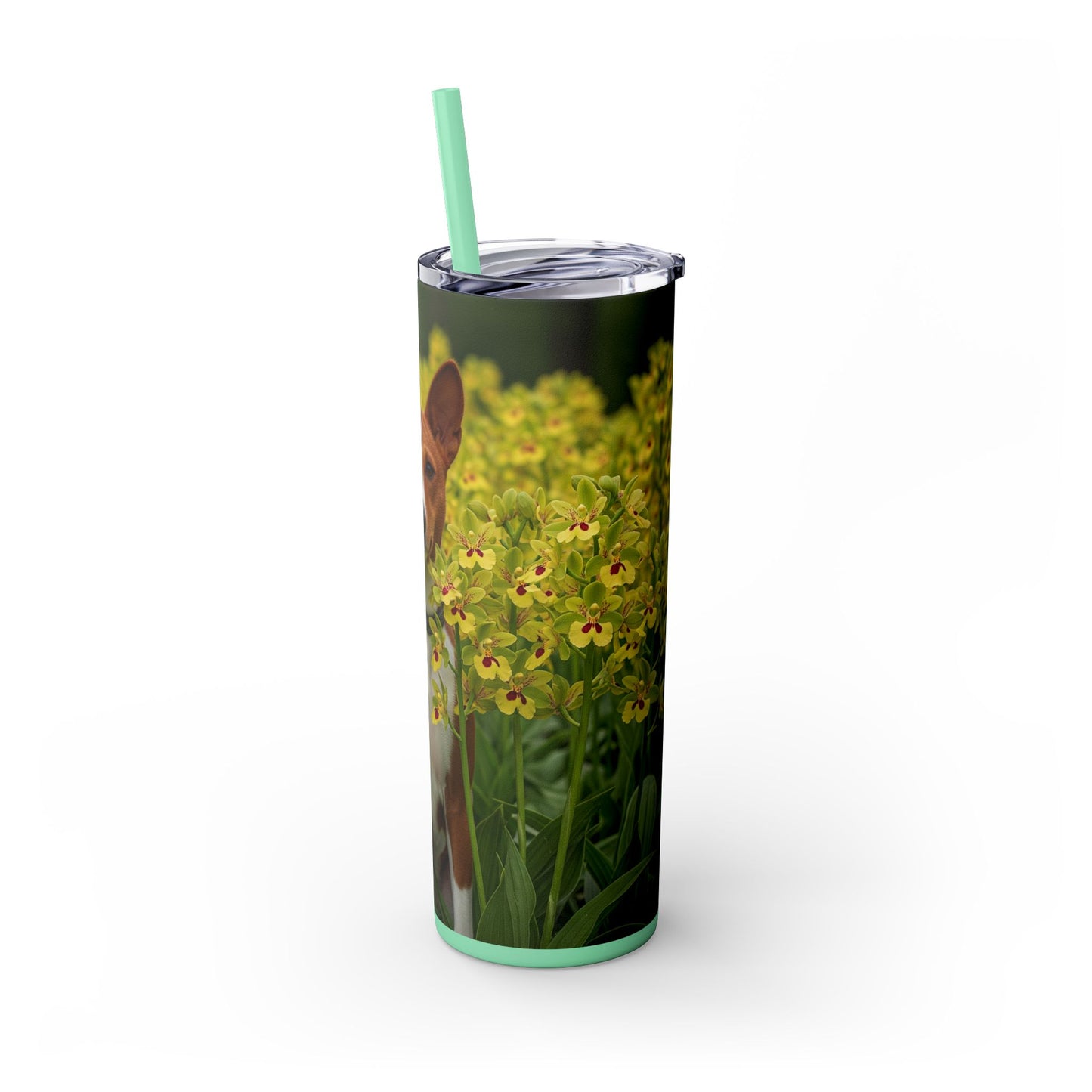 Basenji Skinny Tumbler with Straw, 20oz