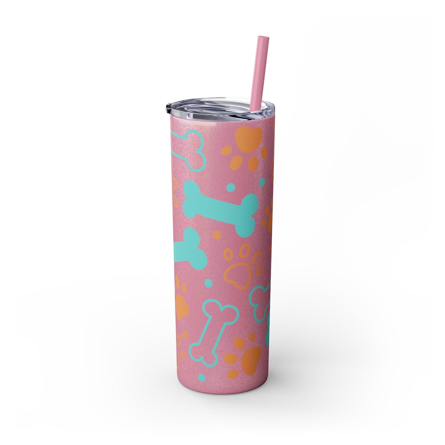 Puppy Pattern Skinny Tumbler with Straw, 20oz