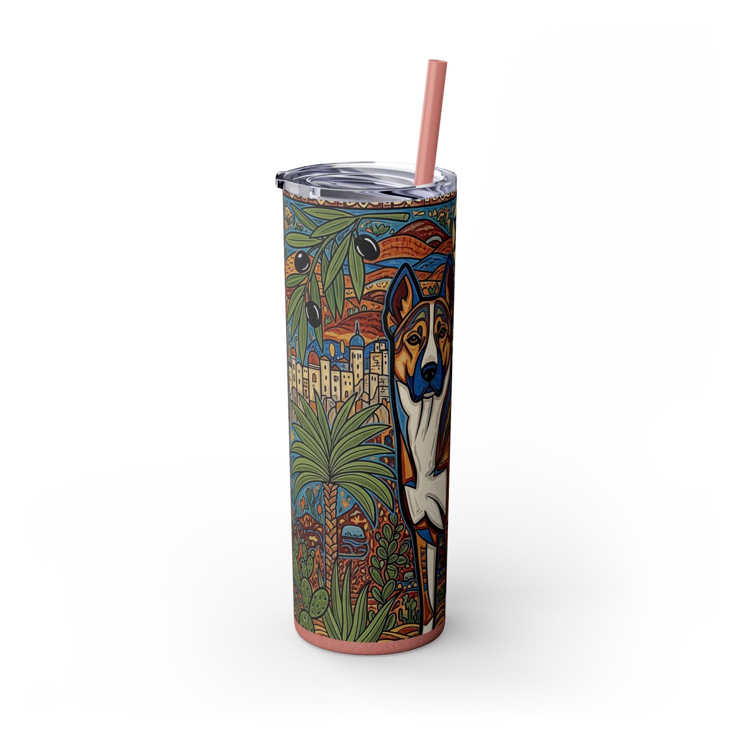 Canaan Dog Skinny Tumbler with Straw, 20oz