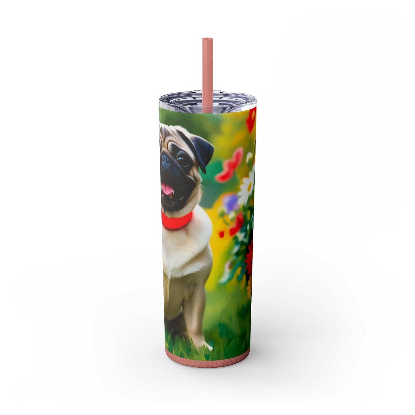 Pug Skinny Tumbler with Straw, 20oz