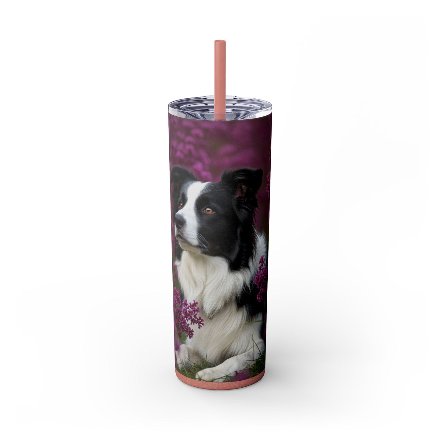 Border Collie Skinny Tumbler with Straw, 20oz