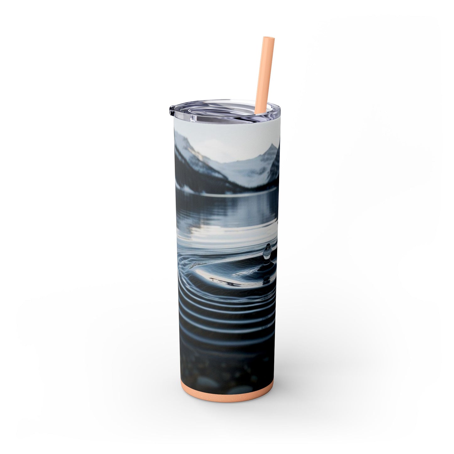 Ripple in a Snowy Mountain Lake Skinny Tumbler with Straw, 20oz