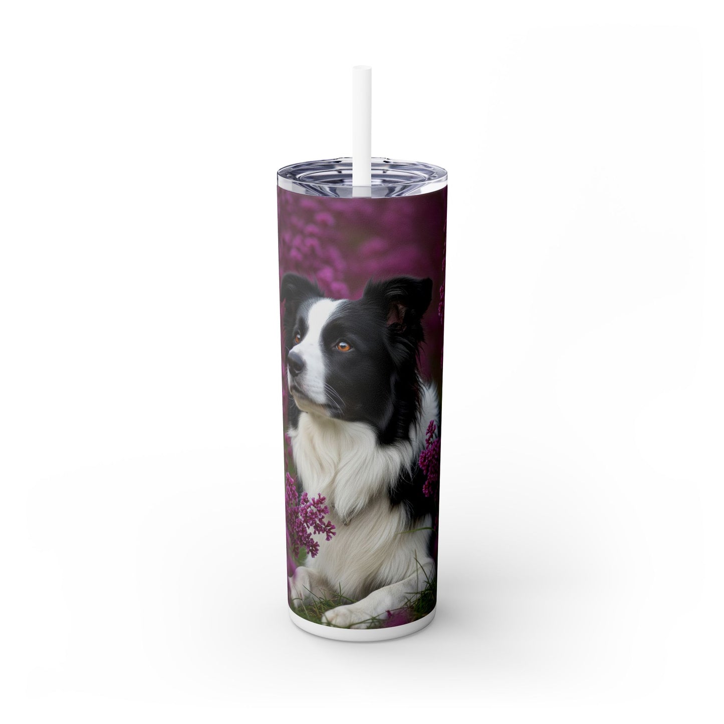 Border Collie Skinny Tumbler with Straw, 20oz