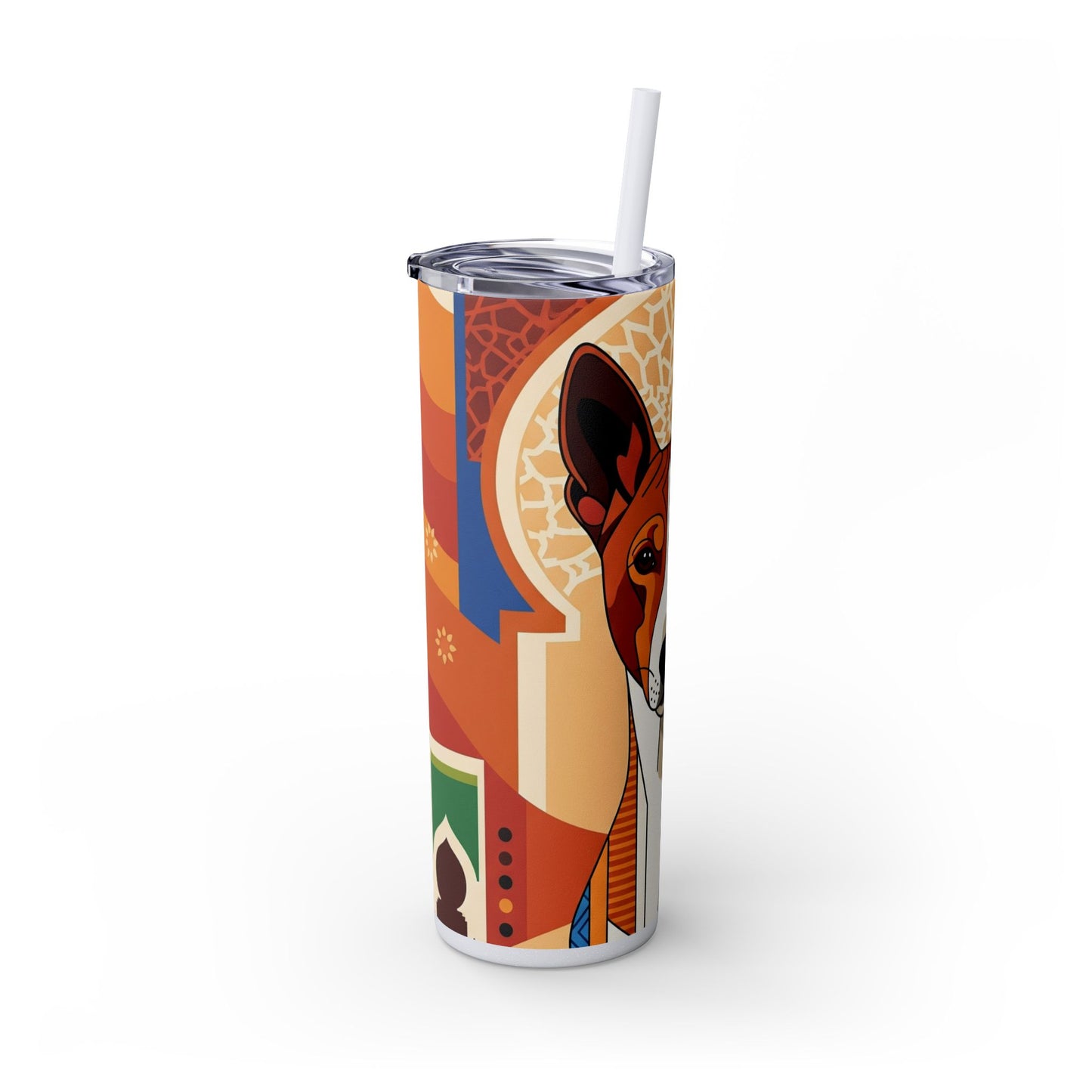 Basenji Skinny Tumbler with Straw, 20oz