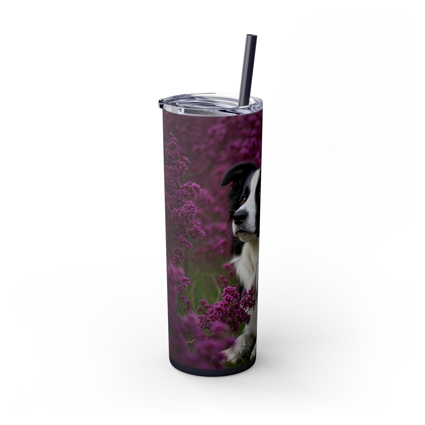 Border Collie Skinny Tumbler with Straw, 20oz