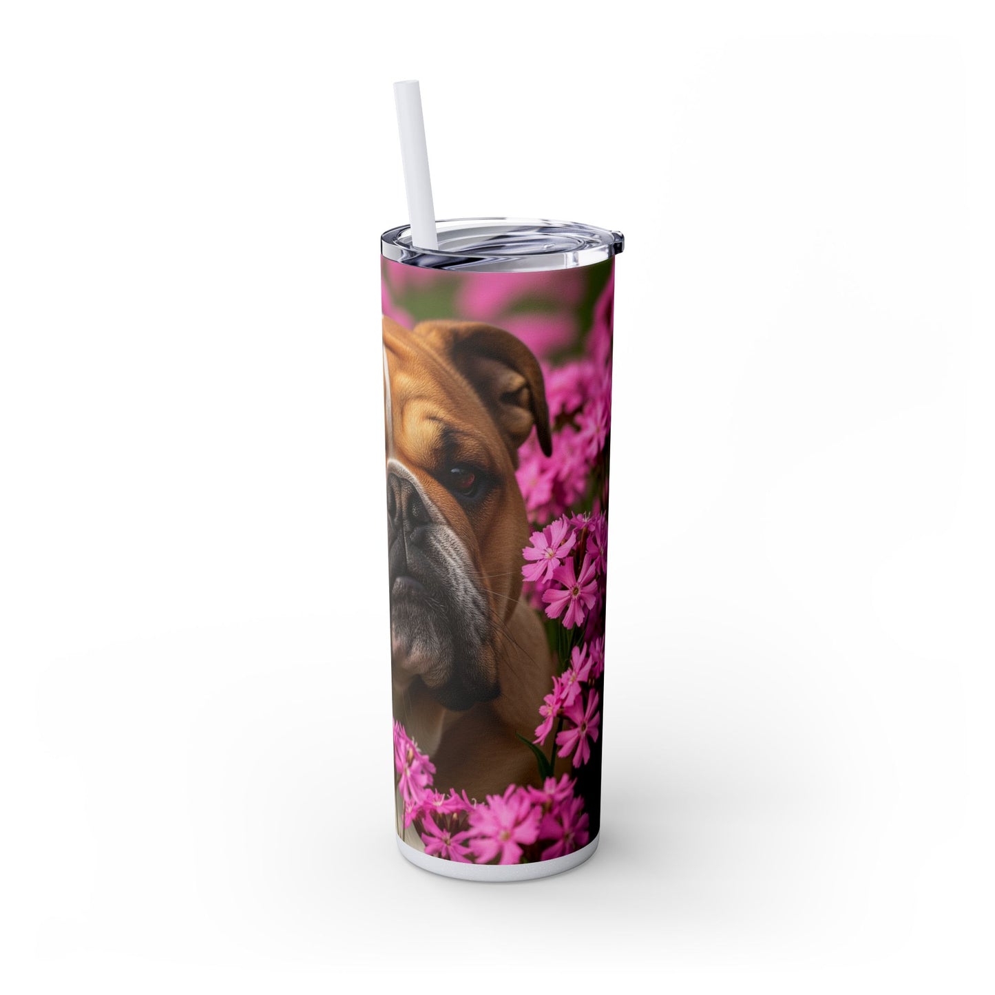 Bulldog Skinny Tumbler with Straw, 20oz