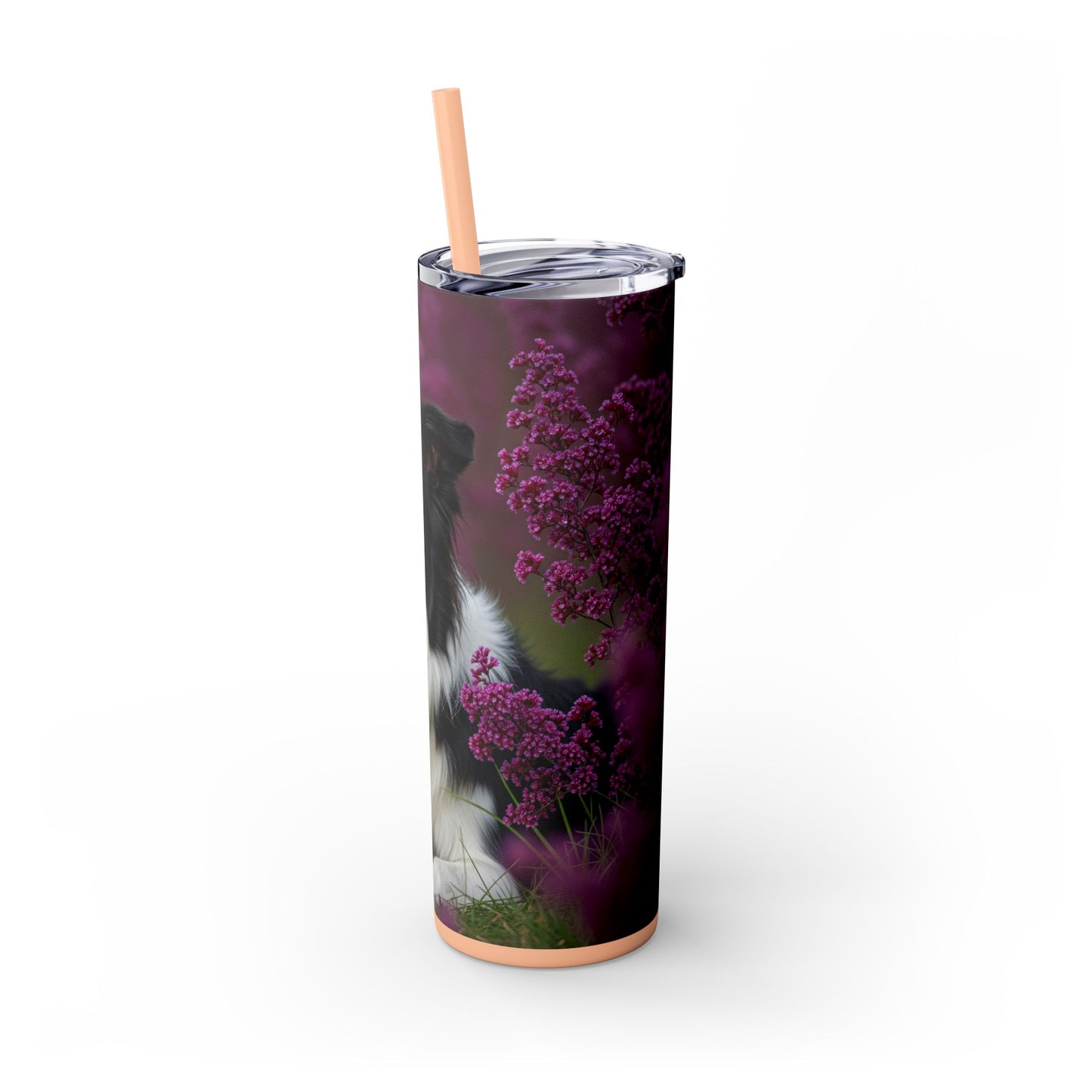 Border Collie Skinny Tumbler with Straw, 20oz