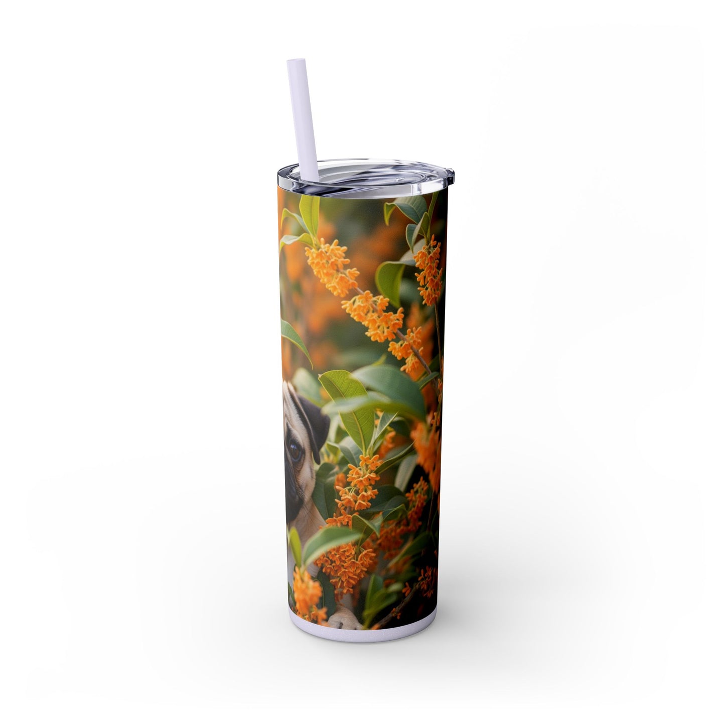 Pug Skinny Tumbler with Straw, 20oz