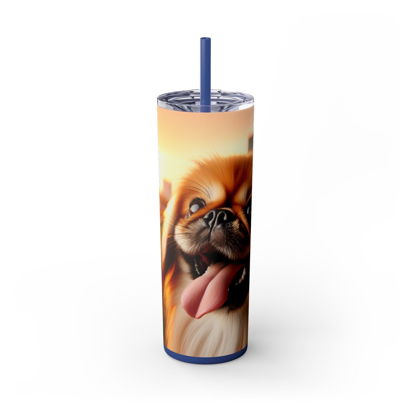 Pekingese Skinny Tumbler with Straw, 20oz