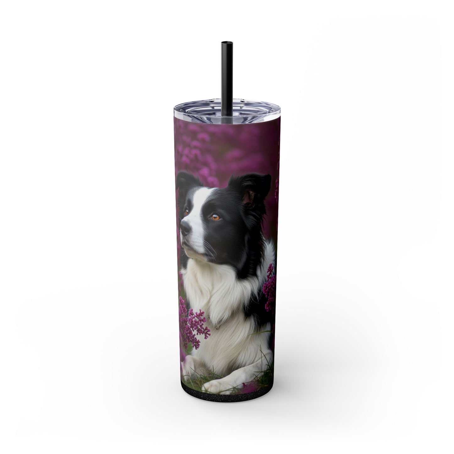 Border Collie Skinny Tumbler with Straw, 20oz