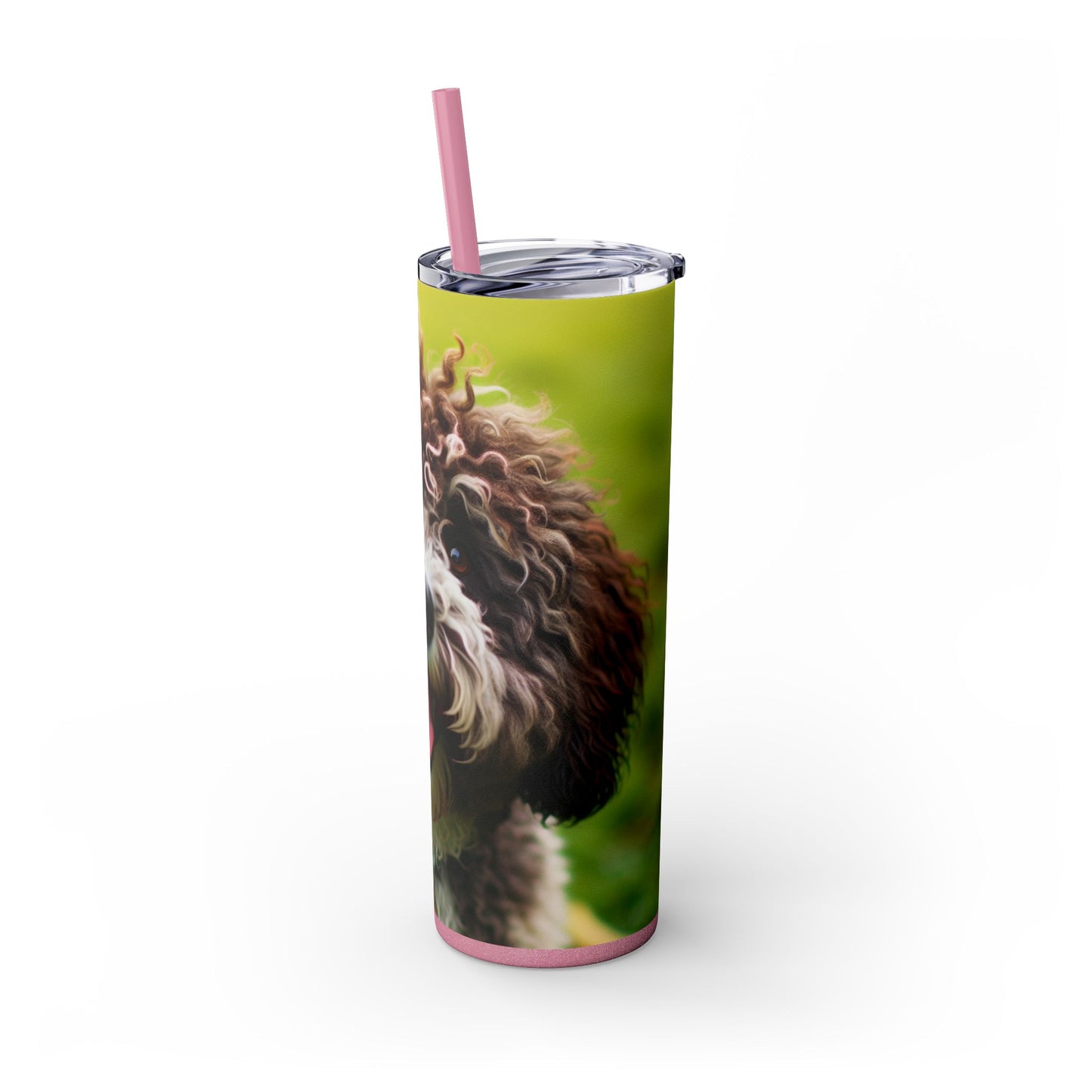 Vaso estrecho con pajita de perro de agua español, 20 oz