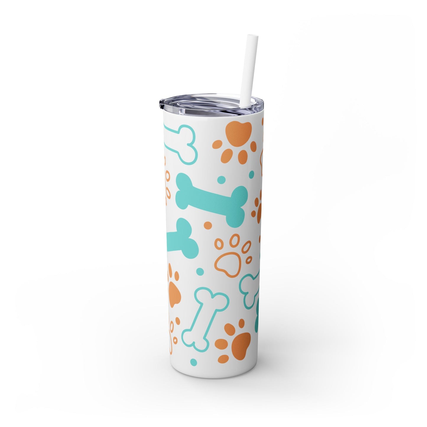 Puppy Pattern Skinny Tumbler with Straw, 20oz