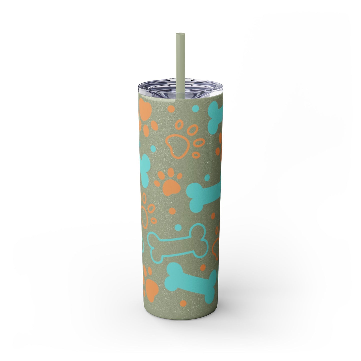 Puppy Pattern Skinny Tumbler with Straw, 20oz
