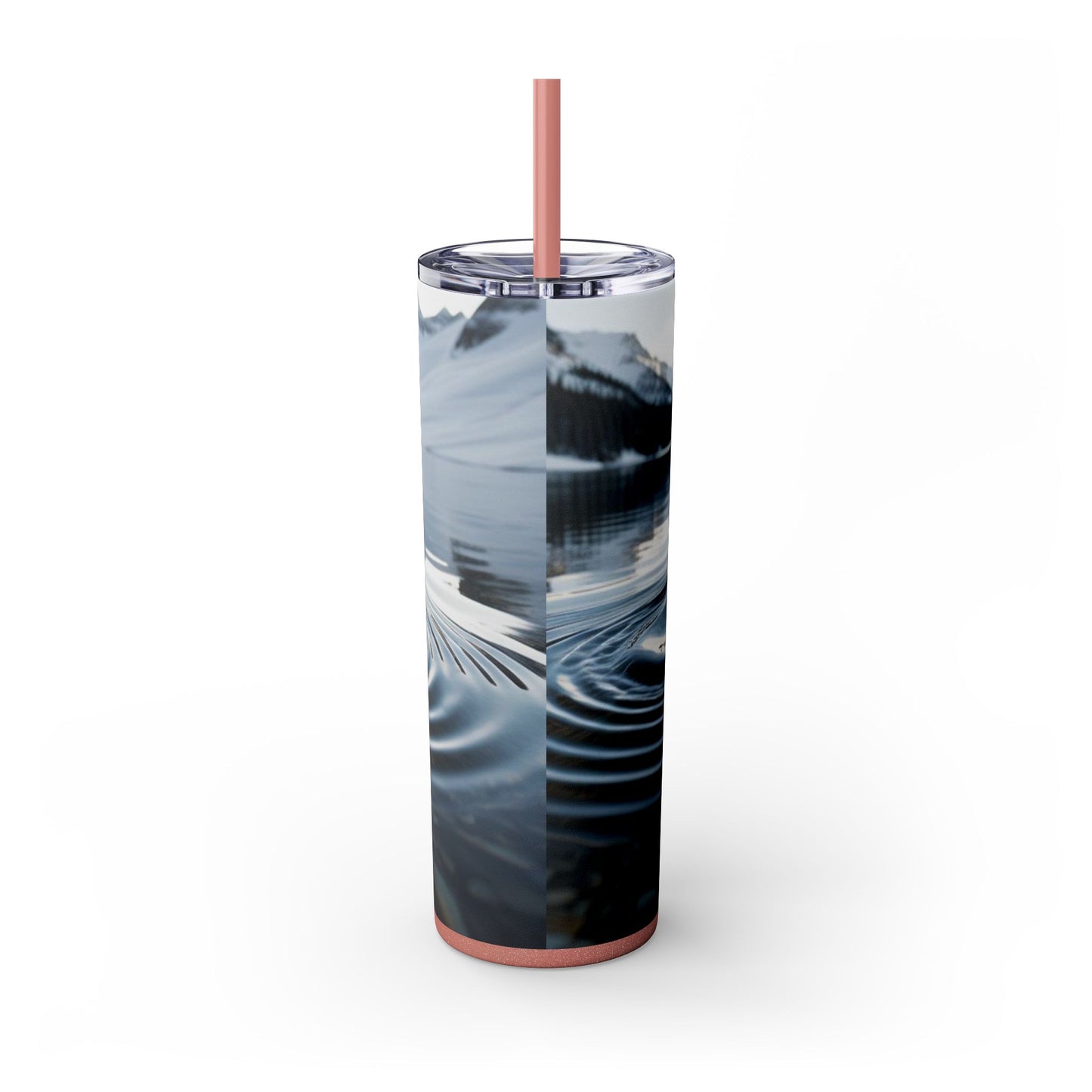 Ripple in a Snowy Mountain Lake Skinny Tumbler with Straw, 20oz