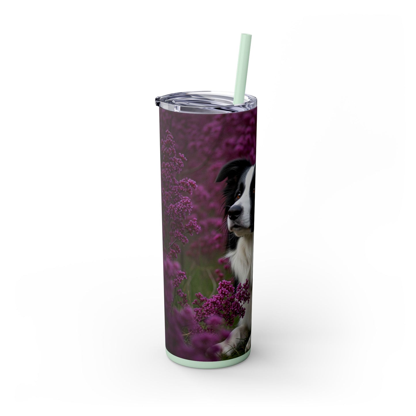 Border Collie Skinny Tumbler with Straw, 20oz