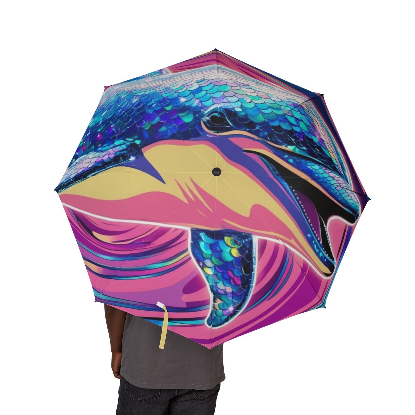 Glittery Psychedelic Dolphin Semi-Automatic Foldable Umbrella