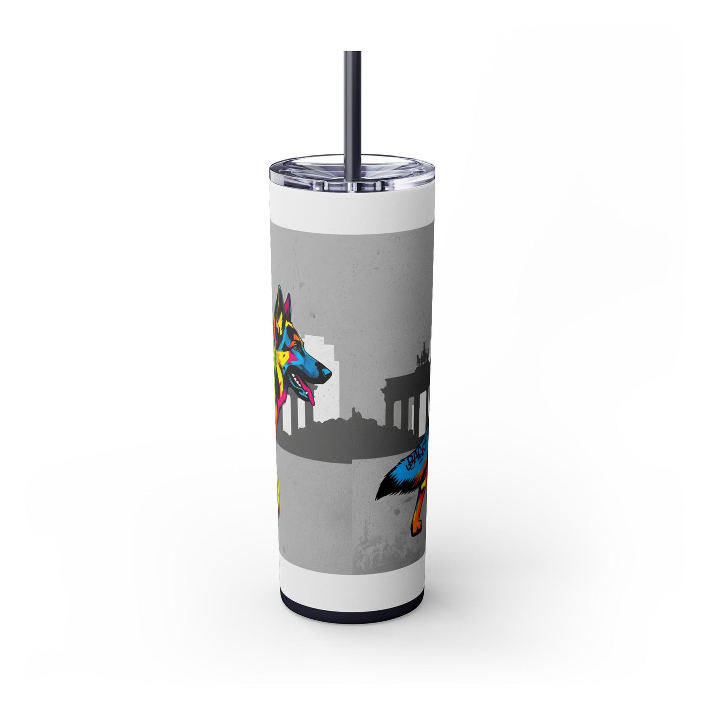German Shepherd Skinny Tumbler with Straw, 20oz