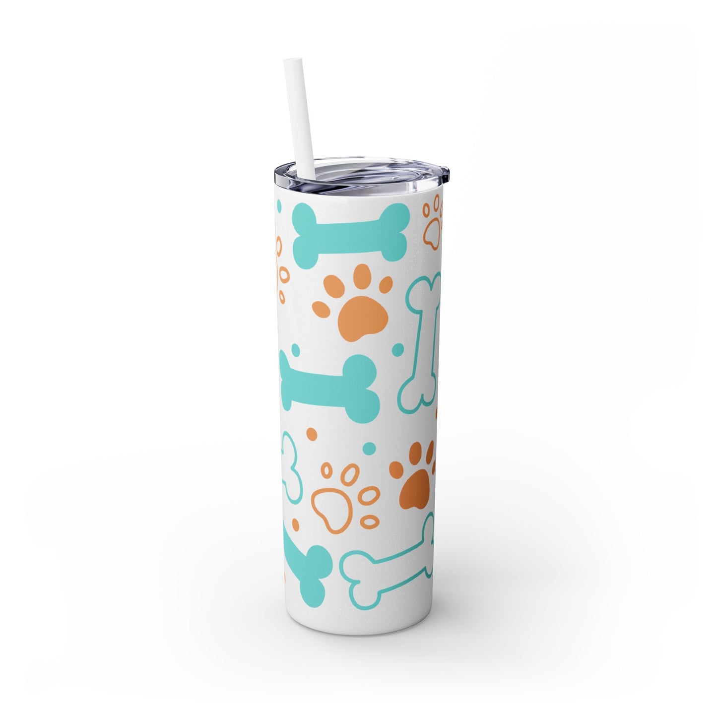 Puppy Pattern Skinny Tumbler with Straw, 20oz