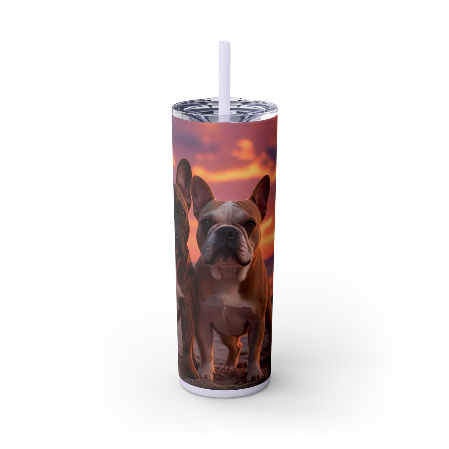 French Bulldog Love Skinny Tumbler with Straw, 20oz