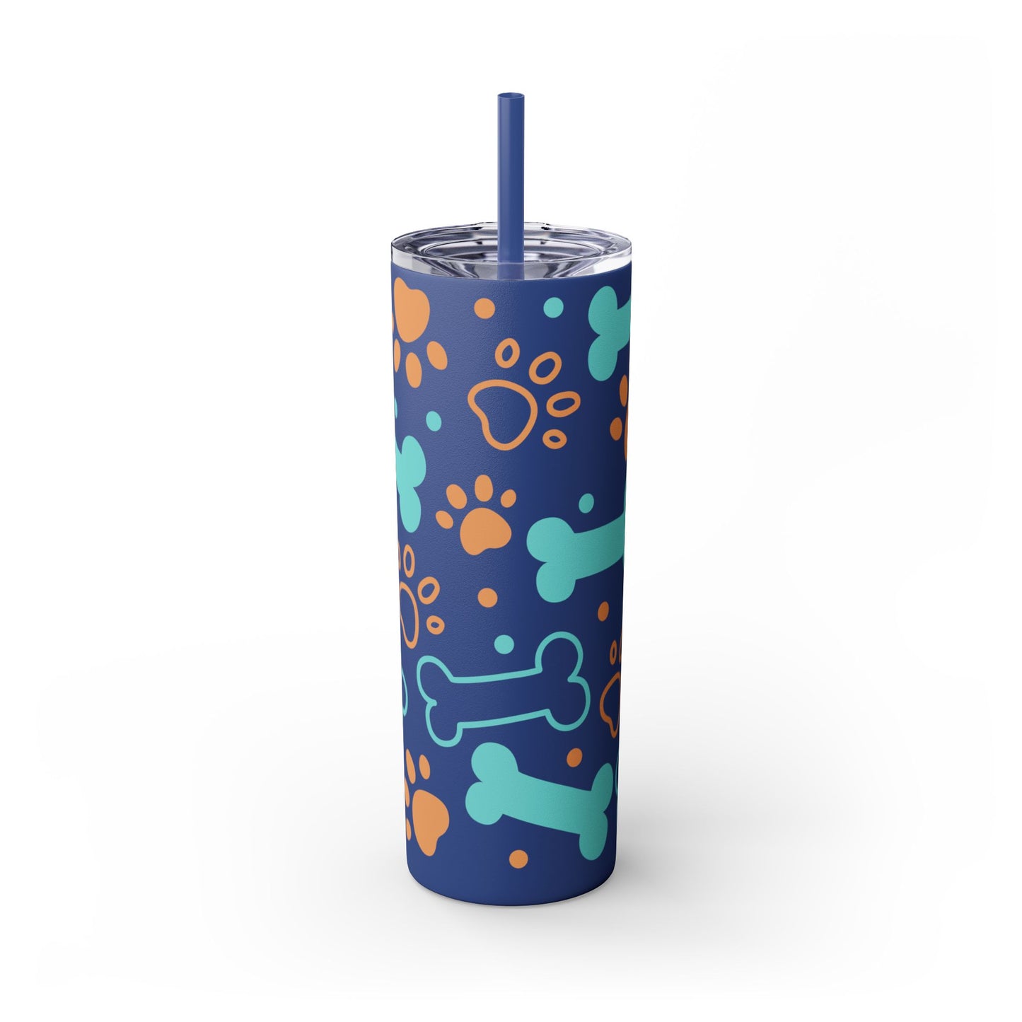 Puppy Pattern Skinny Tumbler with Straw, 20oz