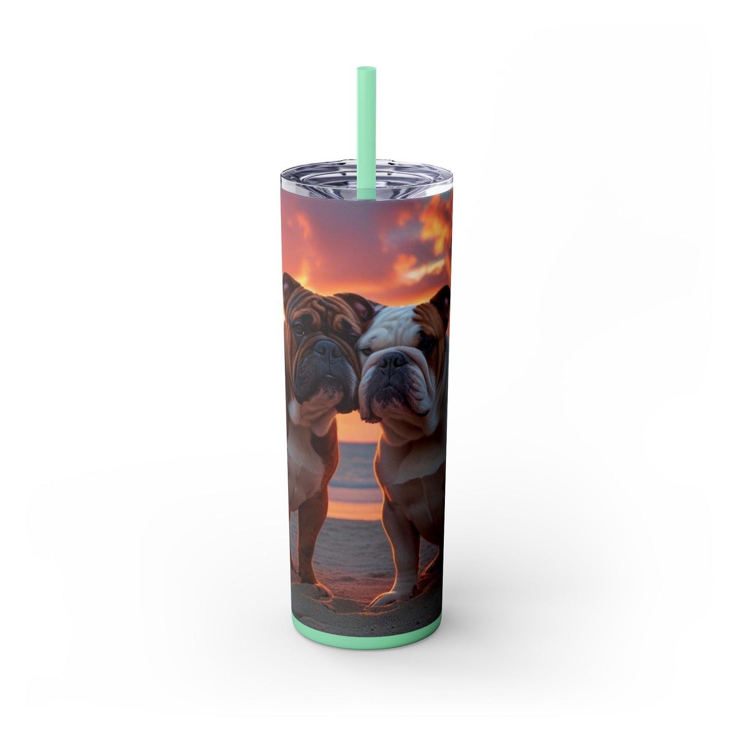 Bulldog Love Skinny Tumbler with Straw, 20oz