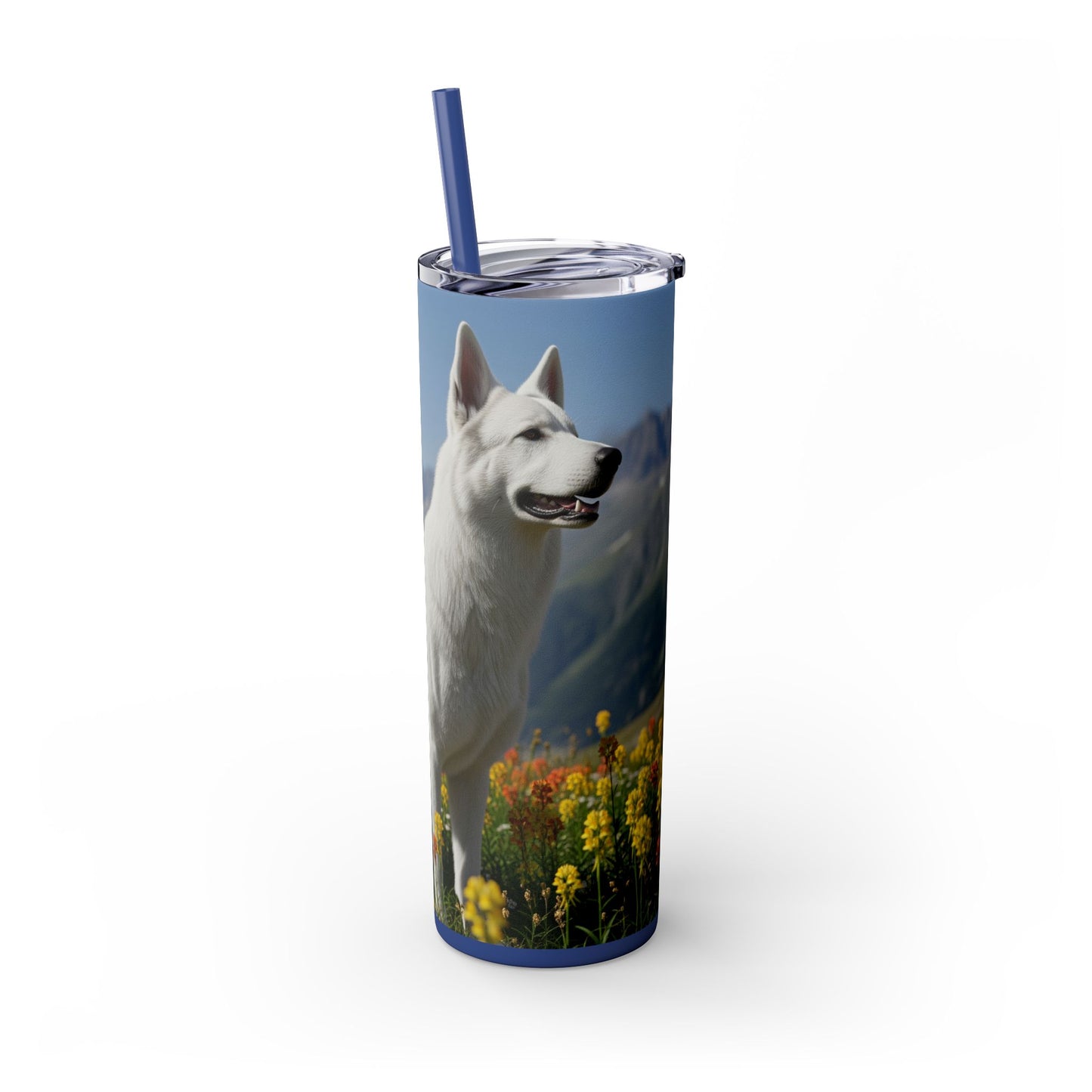 White Swiss Shepherd Dog Skinny Tumbler with Straw, 20oz