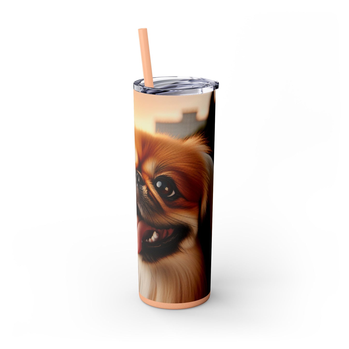 Pekingese Skinny Tumbler with Straw, 20oz