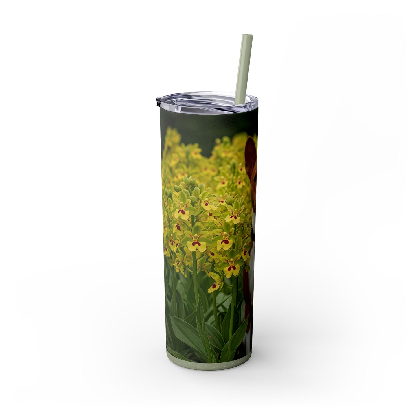 Basenji Skinny Tumbler with Straw, 20oz