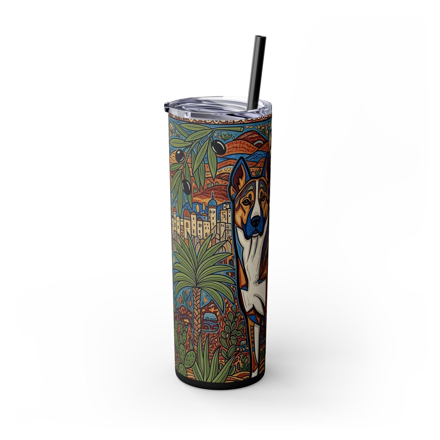 Canaan Dog Skinny Tumbler with Straw, 20oz