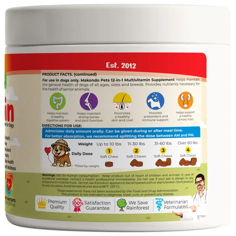 Multivitamínico 12 en 1 para perros - 120 masticables blandos
