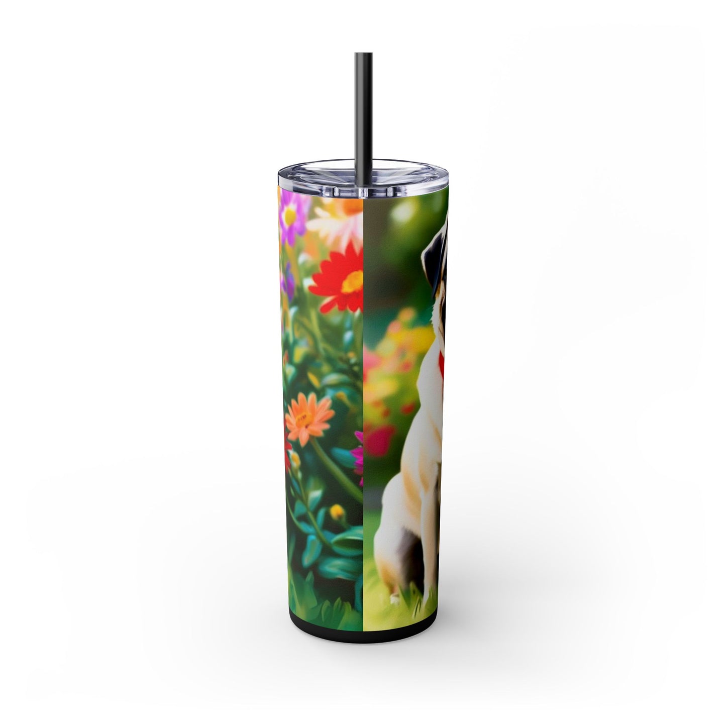 Pug Skinny Tumbler with Straw, 20oz