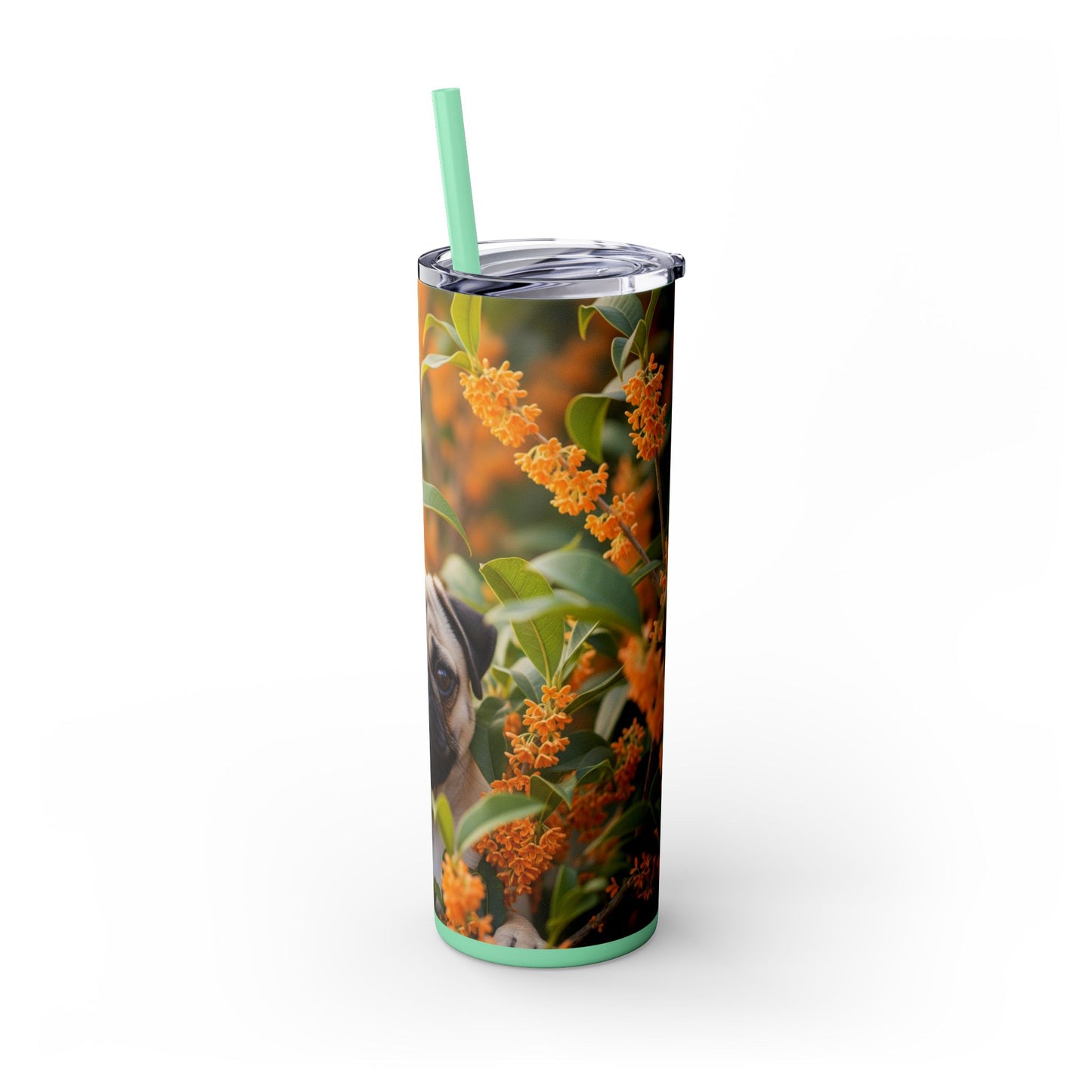 Pug Skinny Tumbler with Straw, 20oz