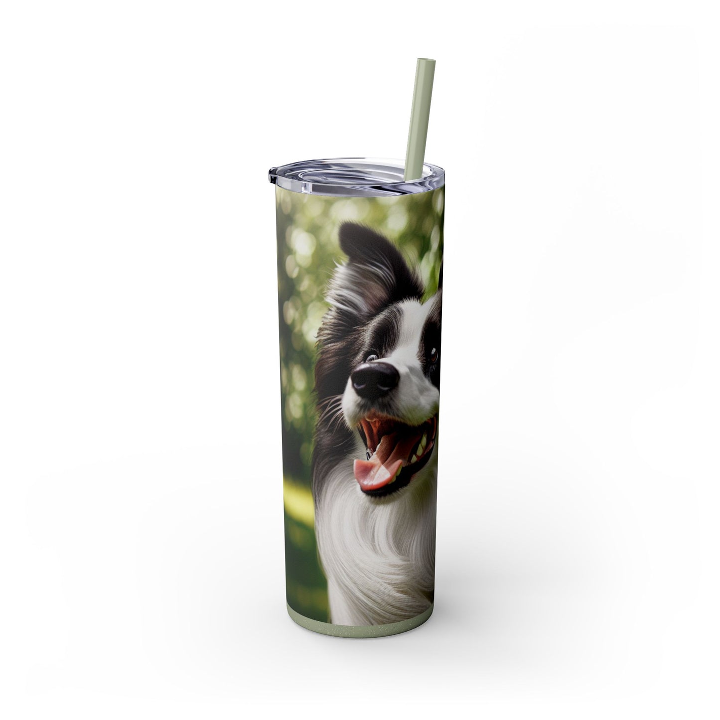 Border Collie Skinny Tumbler with Straw, 20oz