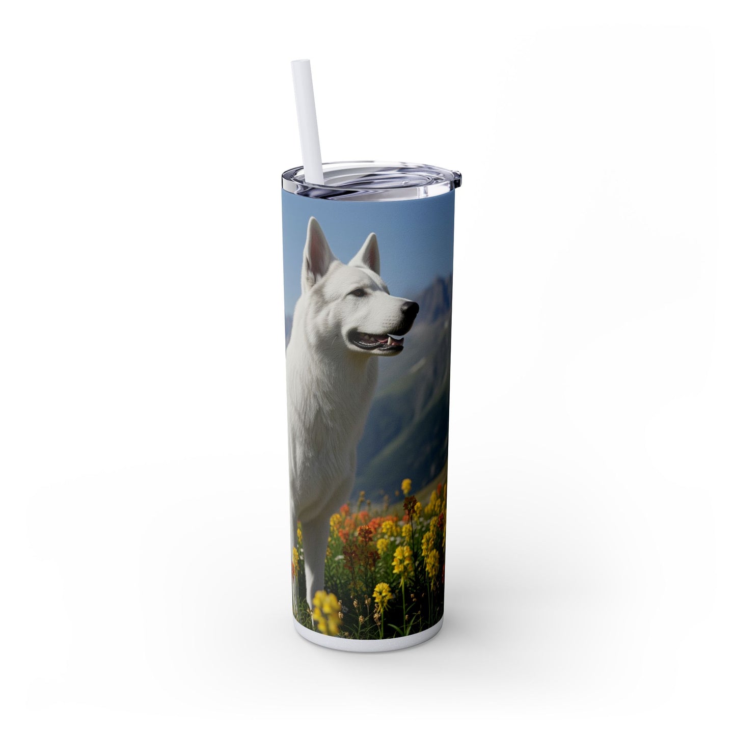 White Swiss Shepherd Dog Skinny Tumbler with Straw, 20oz
