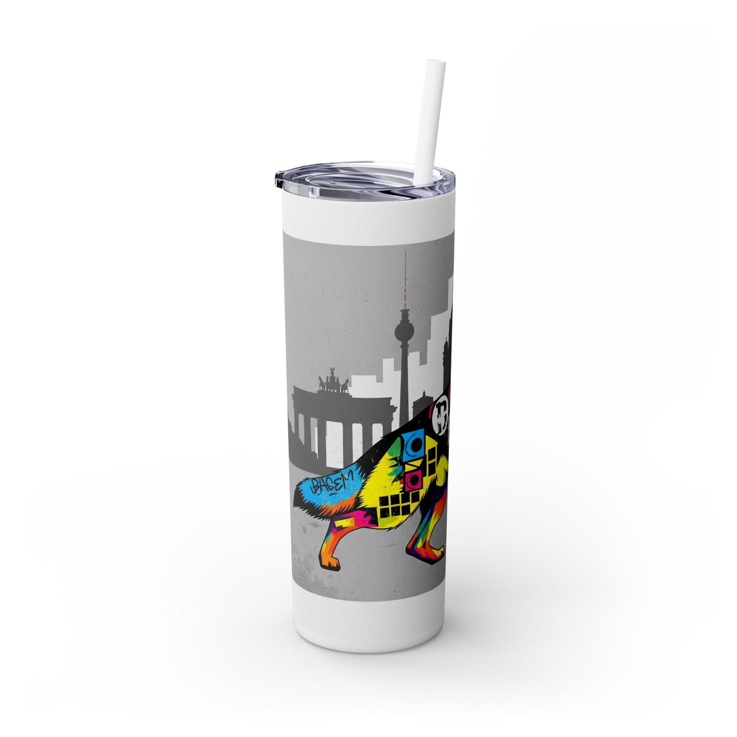 German Shepherd Skinny Tumbler with Straw, 20oz