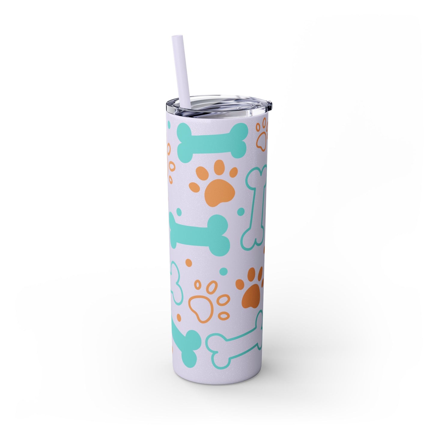 Puppy Pattern Skinny Tumbler with Straw, 20oz