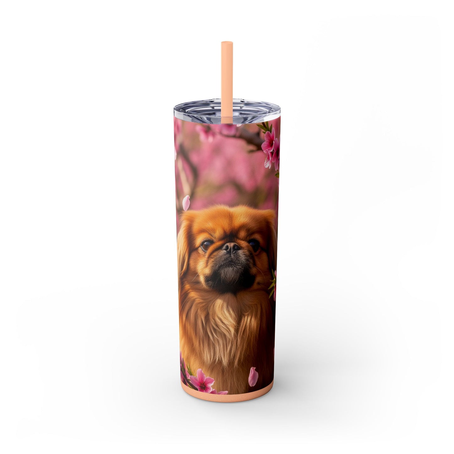 Pekingese Skinny Tumbler with Straw, 20oz