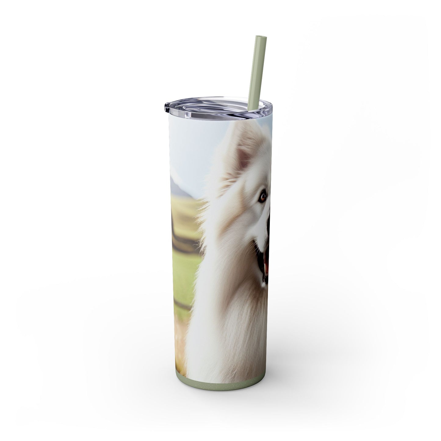 White Swiss Shepherd Dog Skinny Tumbler with Straw, 20oz